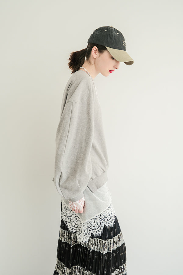 French Terry Pullover with Lace Cape