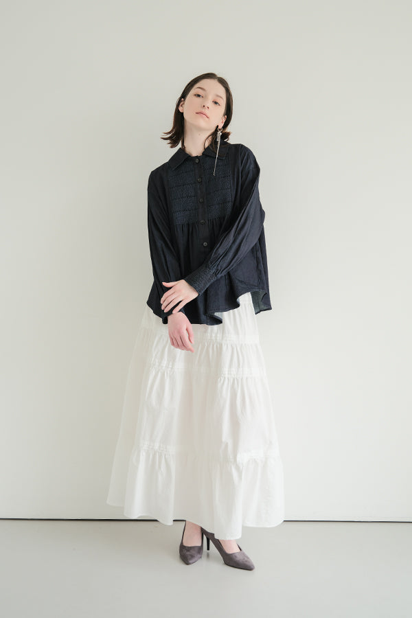 Shirred Denim Shirt