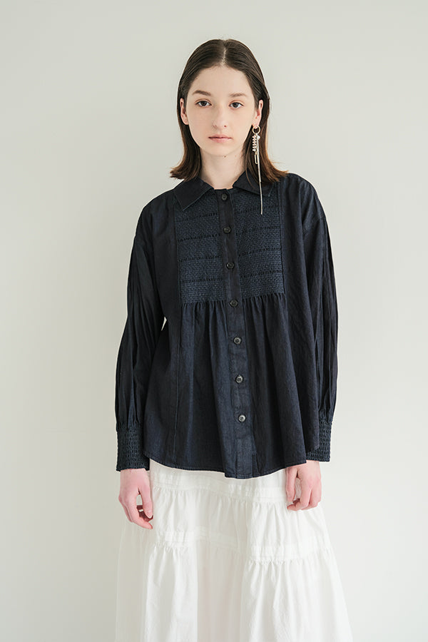 Shirred Denim Shirt