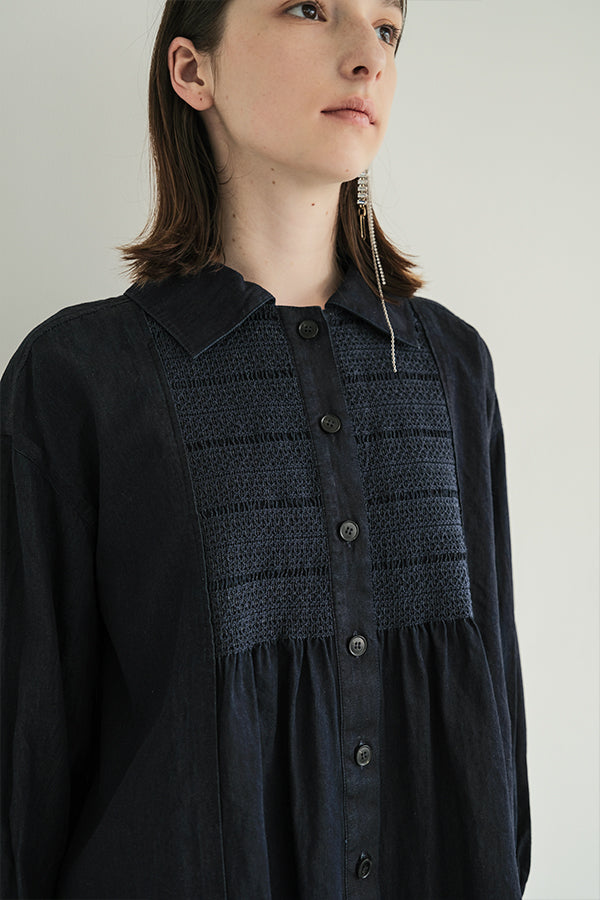 Shirred Denim Shirt