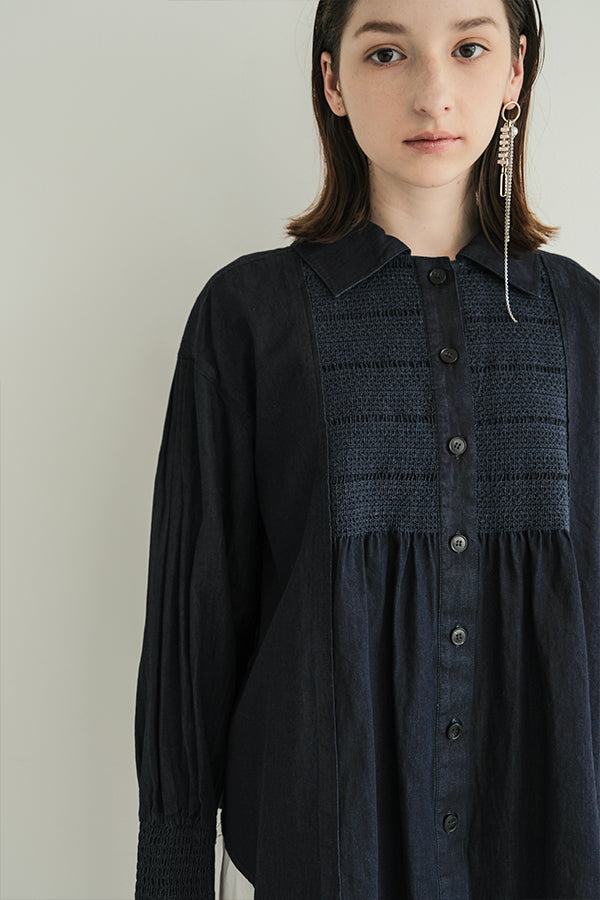 Shirred Denim Shirt