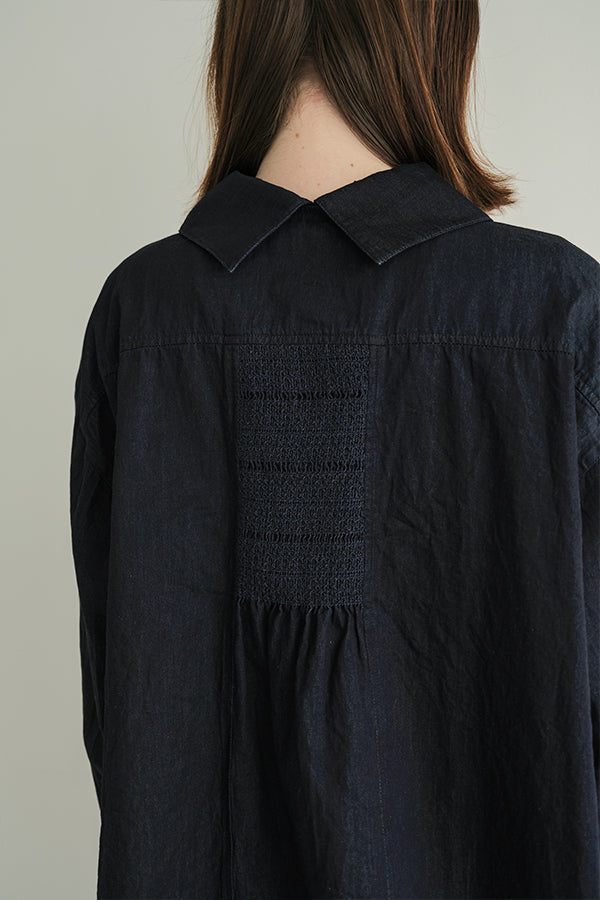 Shirred Denim Shirt