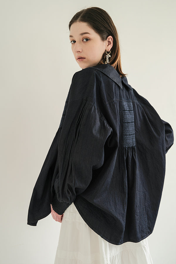 Shirred Denim Shirt