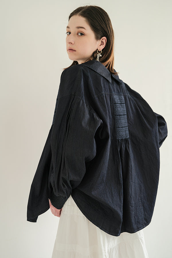 Shirred Denim Shirt
