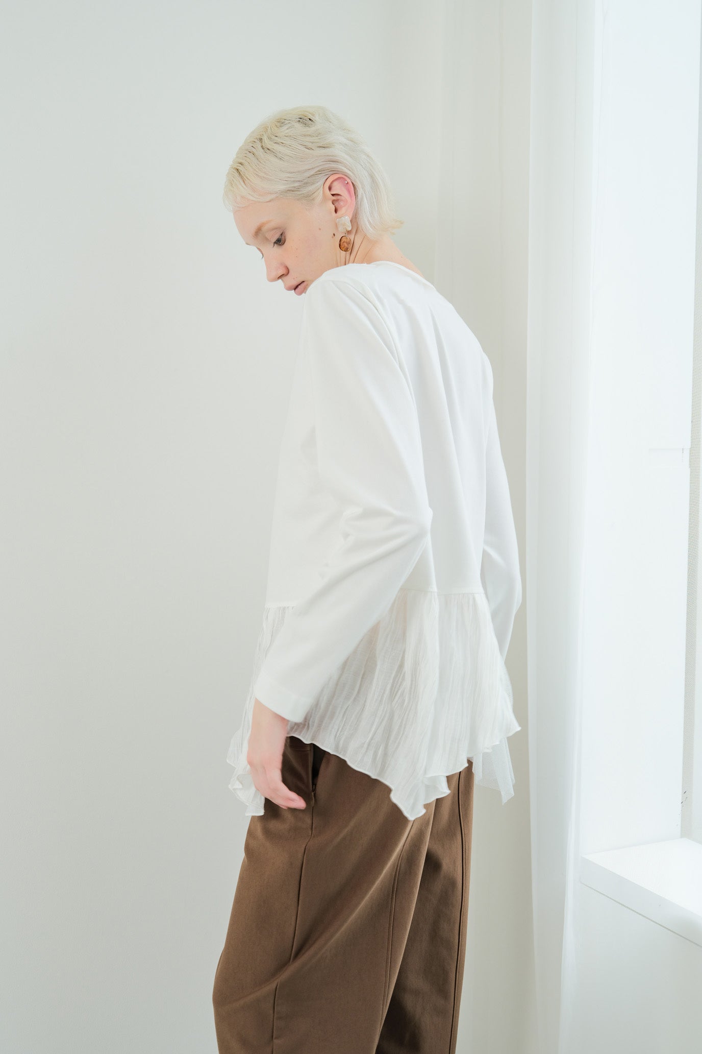 Tulle & Washed Peplum Pullover