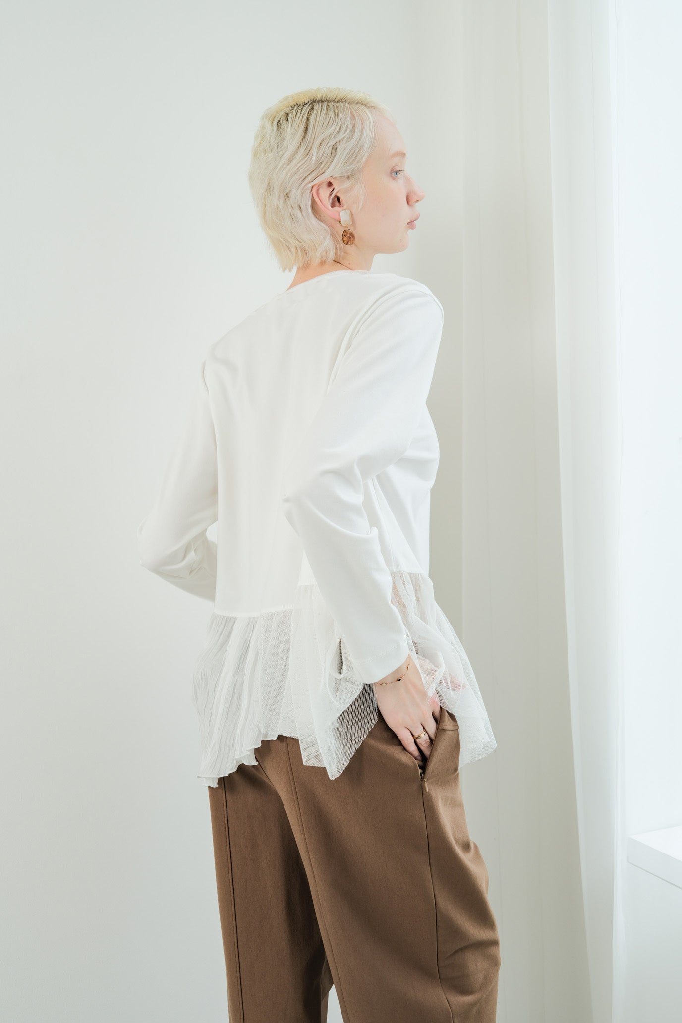 Tulle & Washed Peplum Pullover