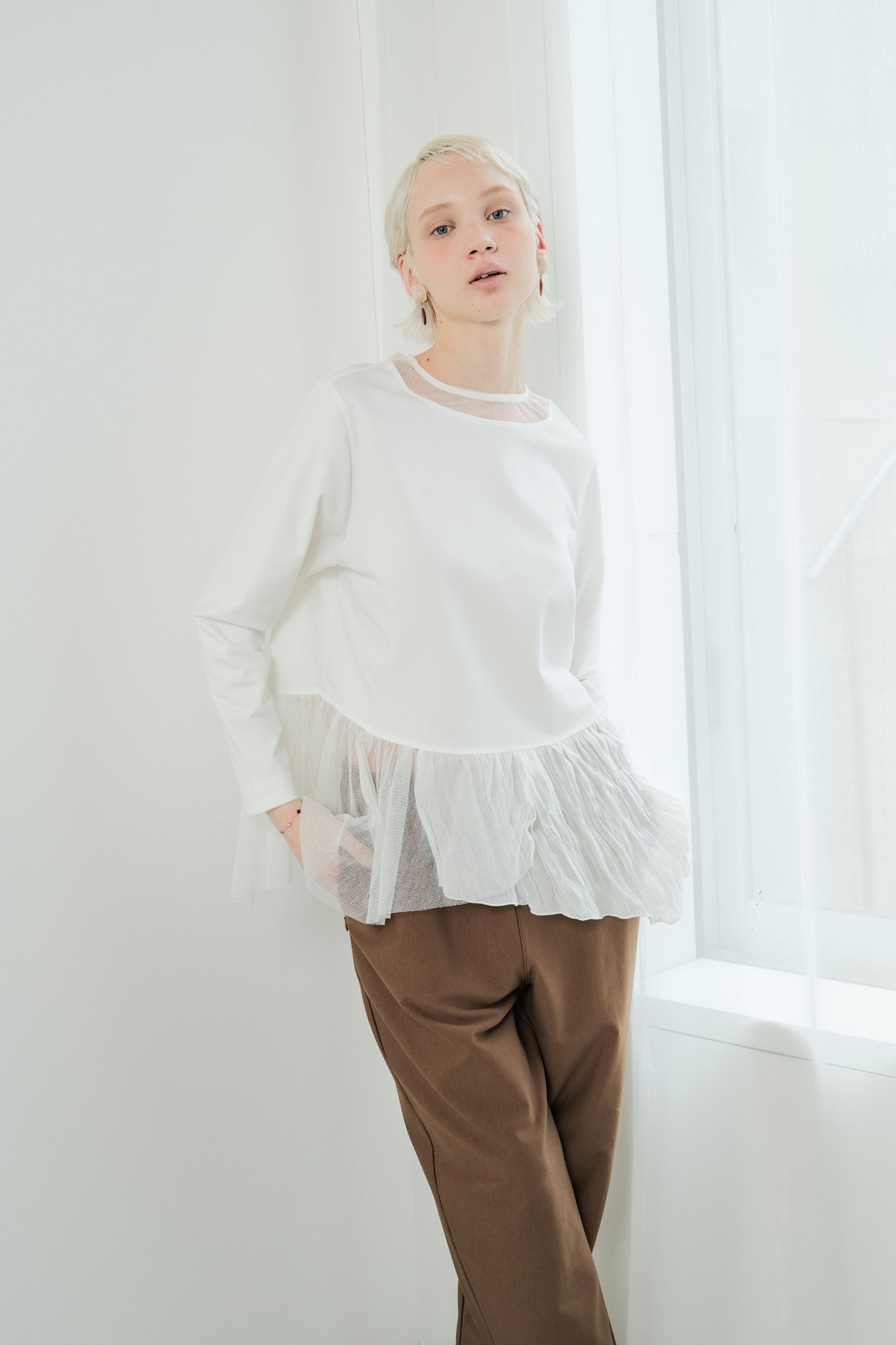 Tulle & Washed Peplum Pullover