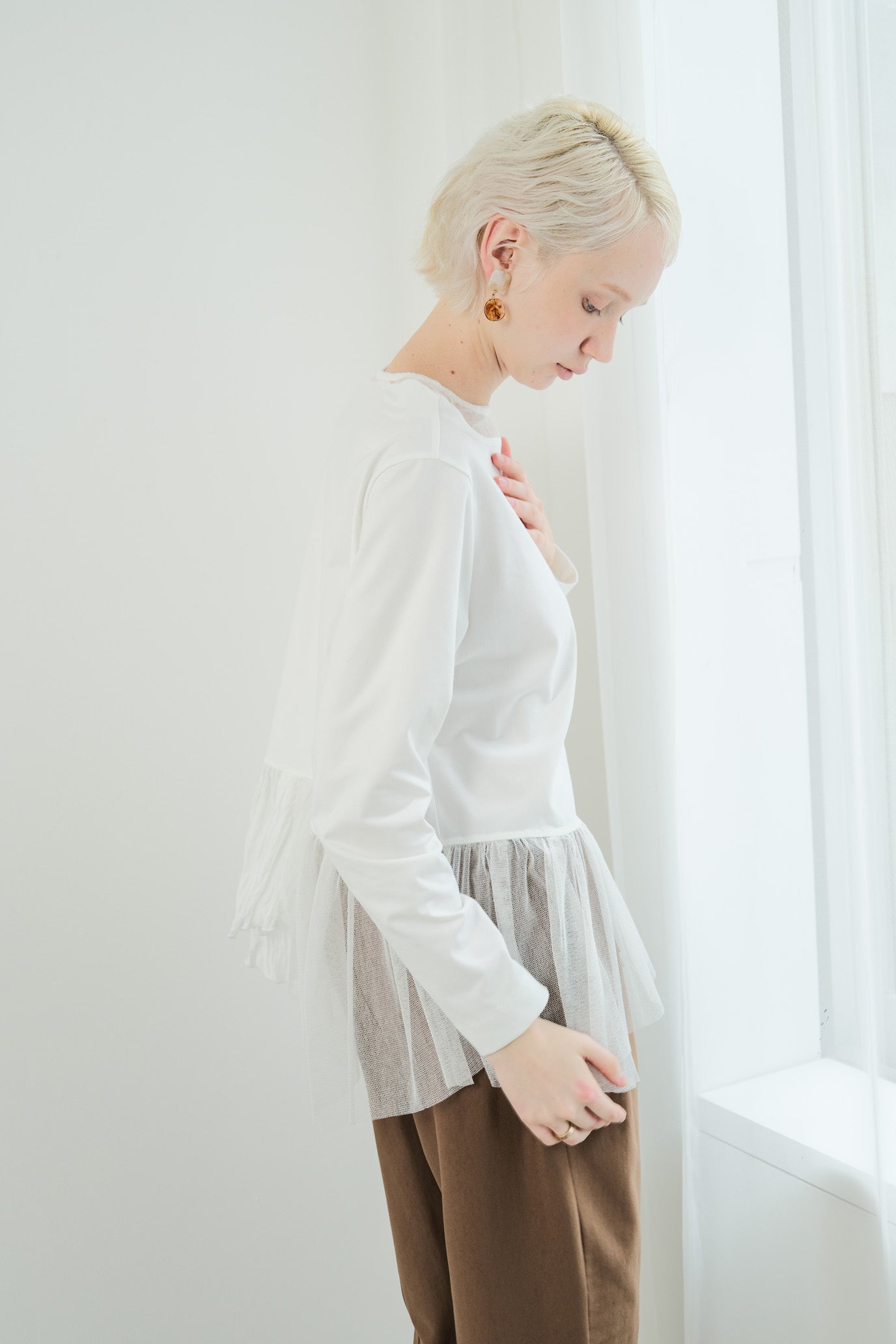 Tulle & Washed Peplum Pullover