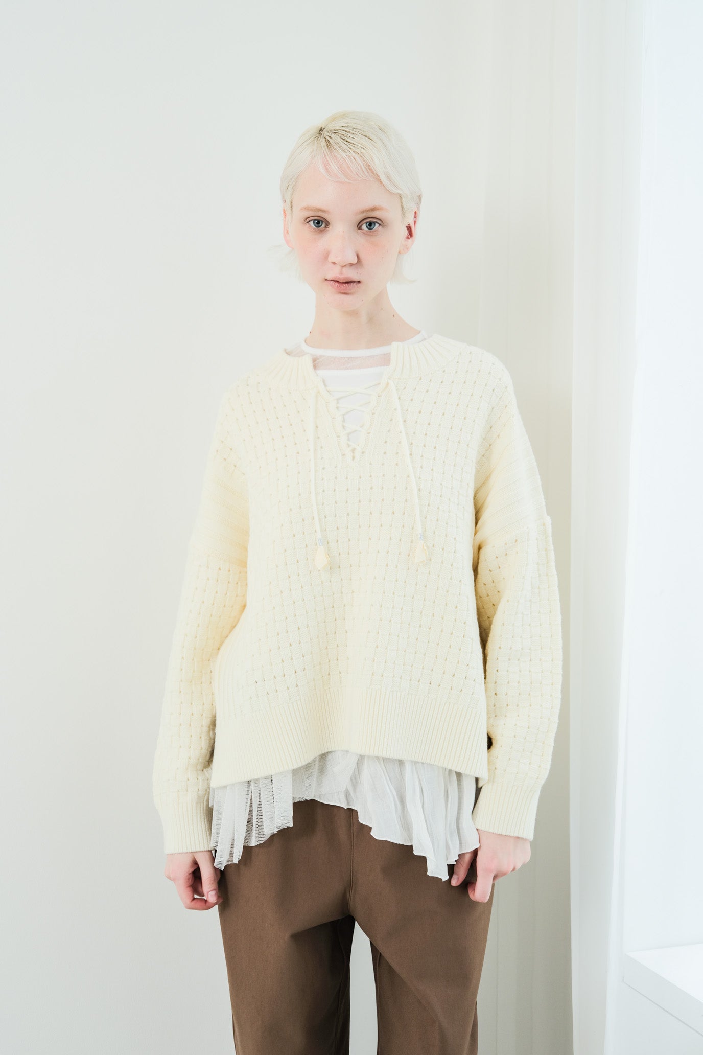 Tulle & Washed Peplum Pullover