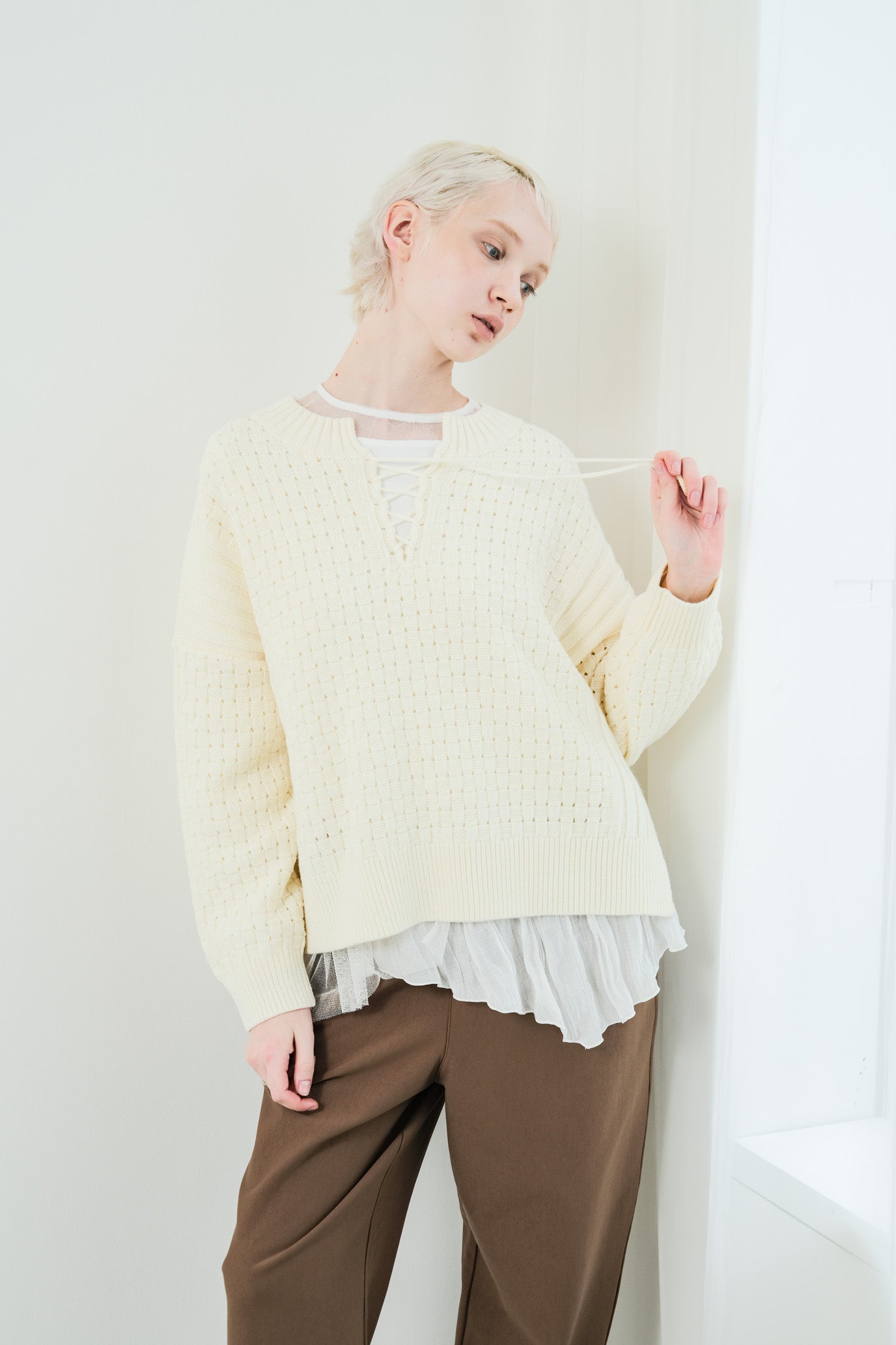 Tulle & Washed Peplum Pullover