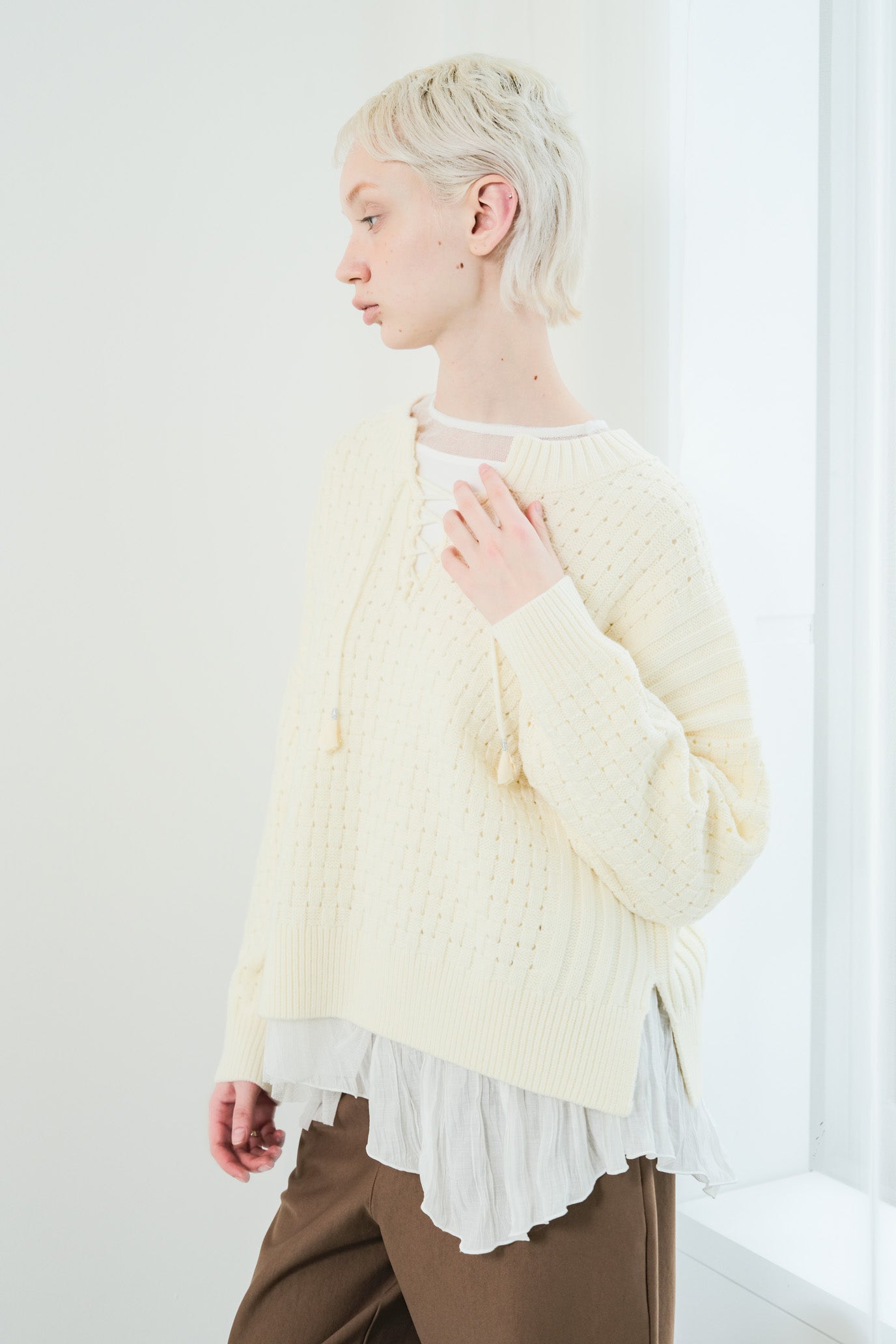 Tulle & Washed Peplum Pullover