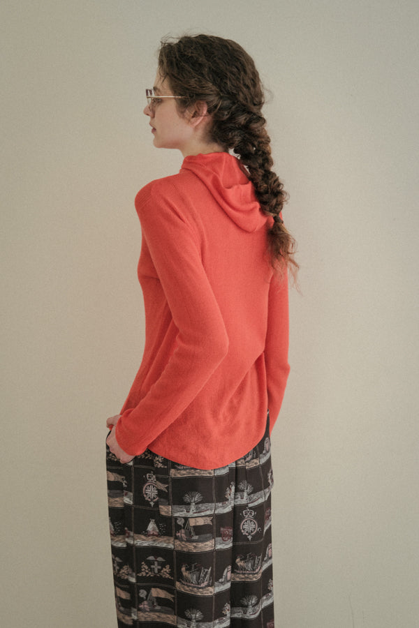 COCOCHI Rib Hooded Round Hem Pullover