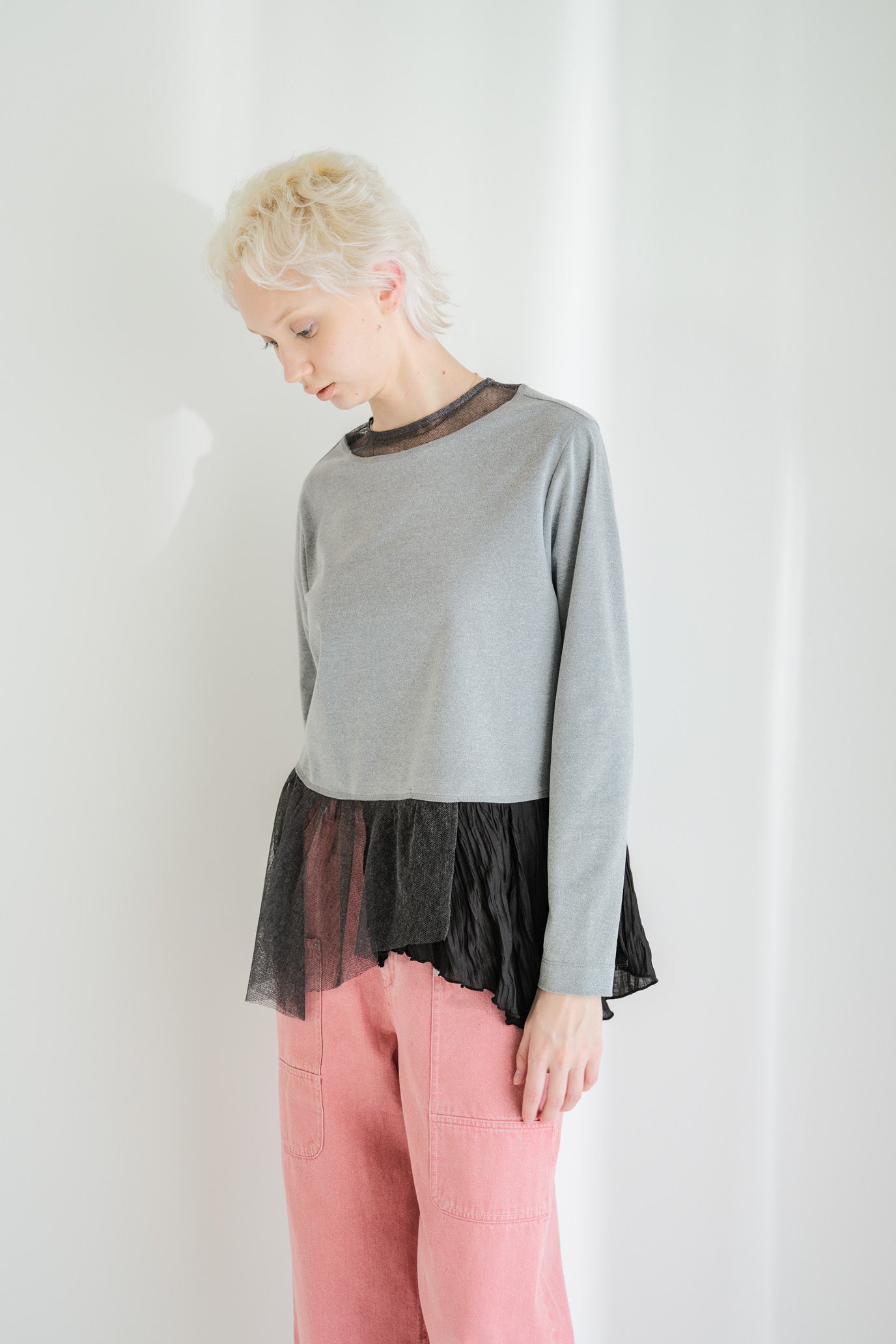 Tulle & Washed Peplum Pullover