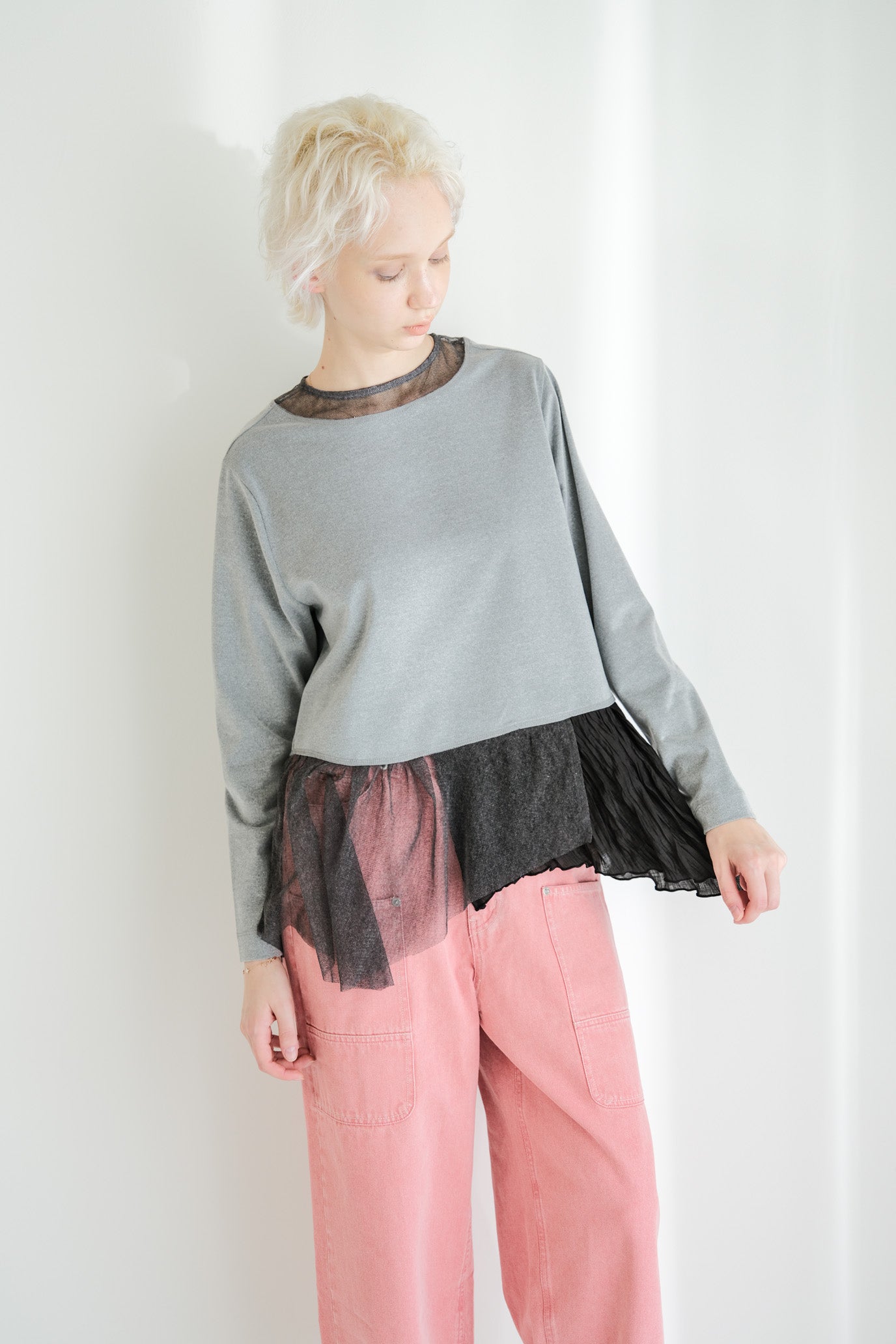 Tulle & Washed Peplum Pullover
