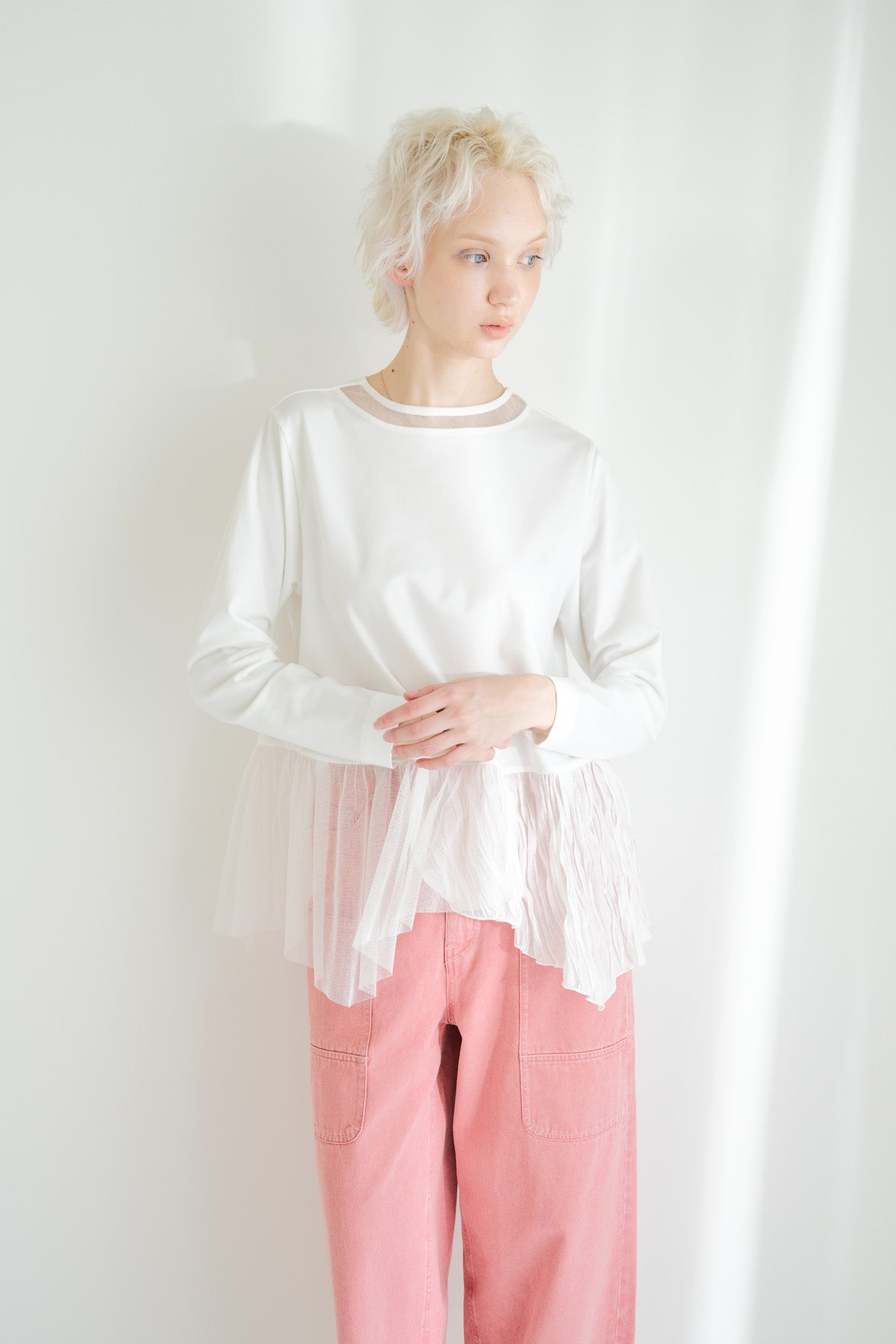 Tulle & Washed Peplum Pullover