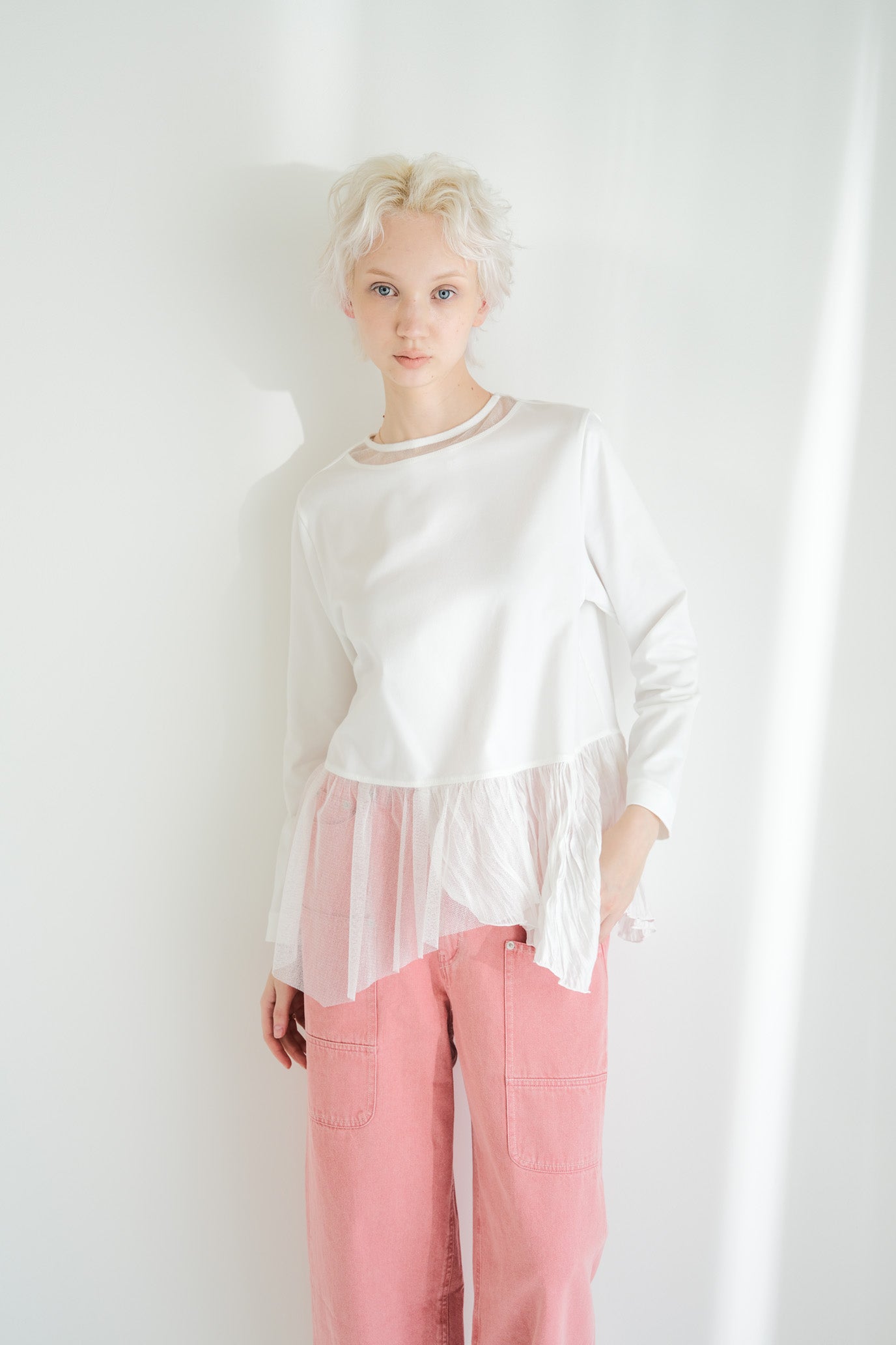 Tulle & Washed Peplum Pullover