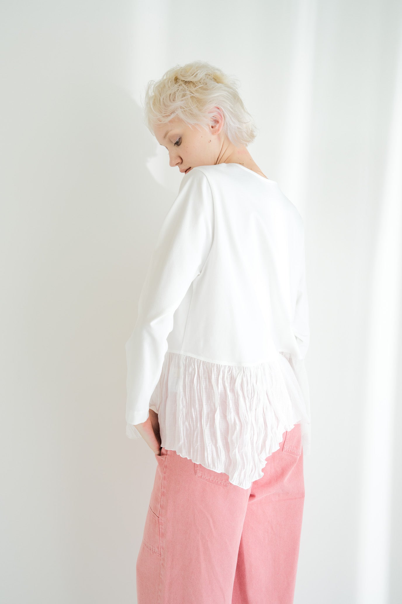 Tulle & Washed Peplum Pullover
