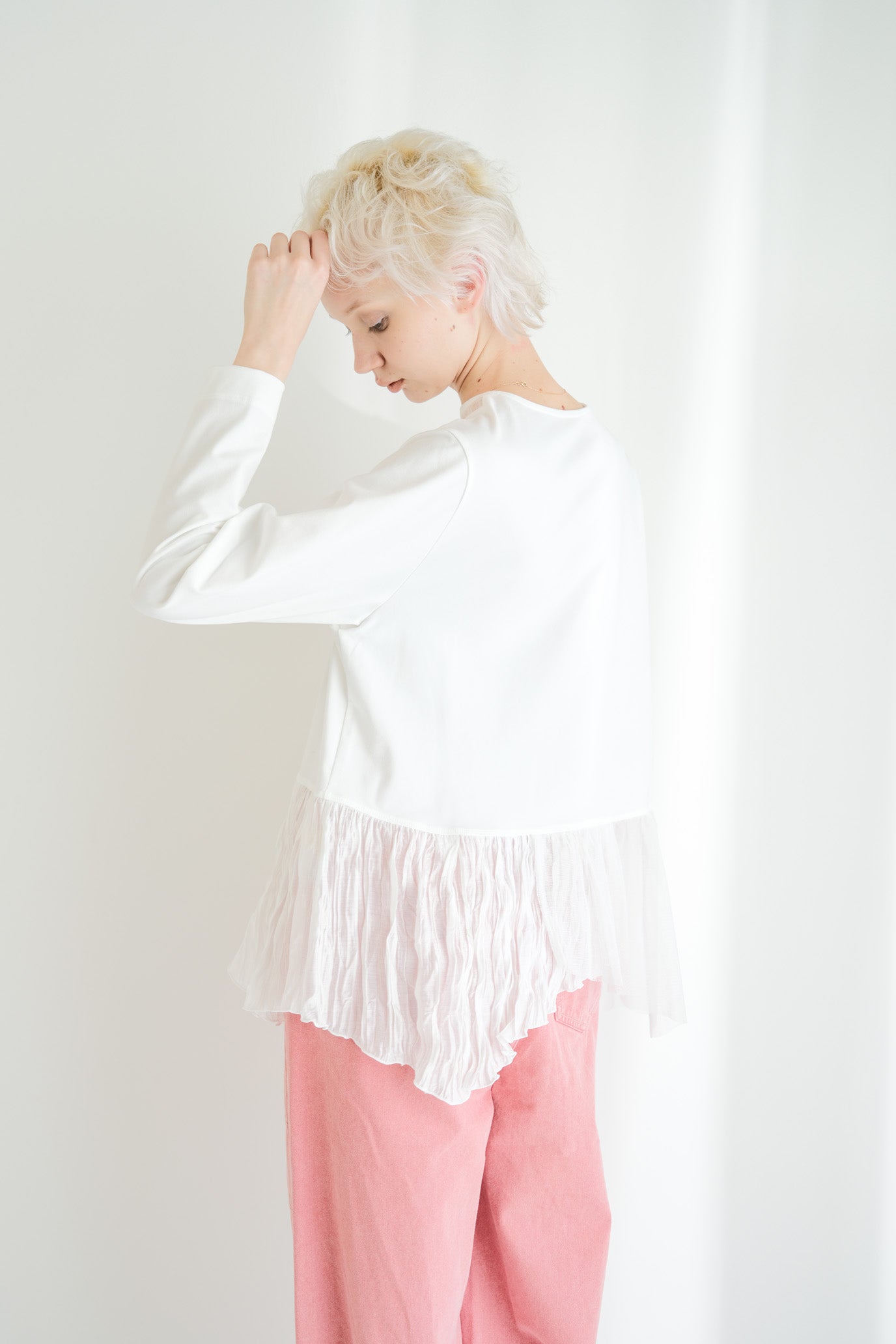 Tulle & Washed Peplum Pullover