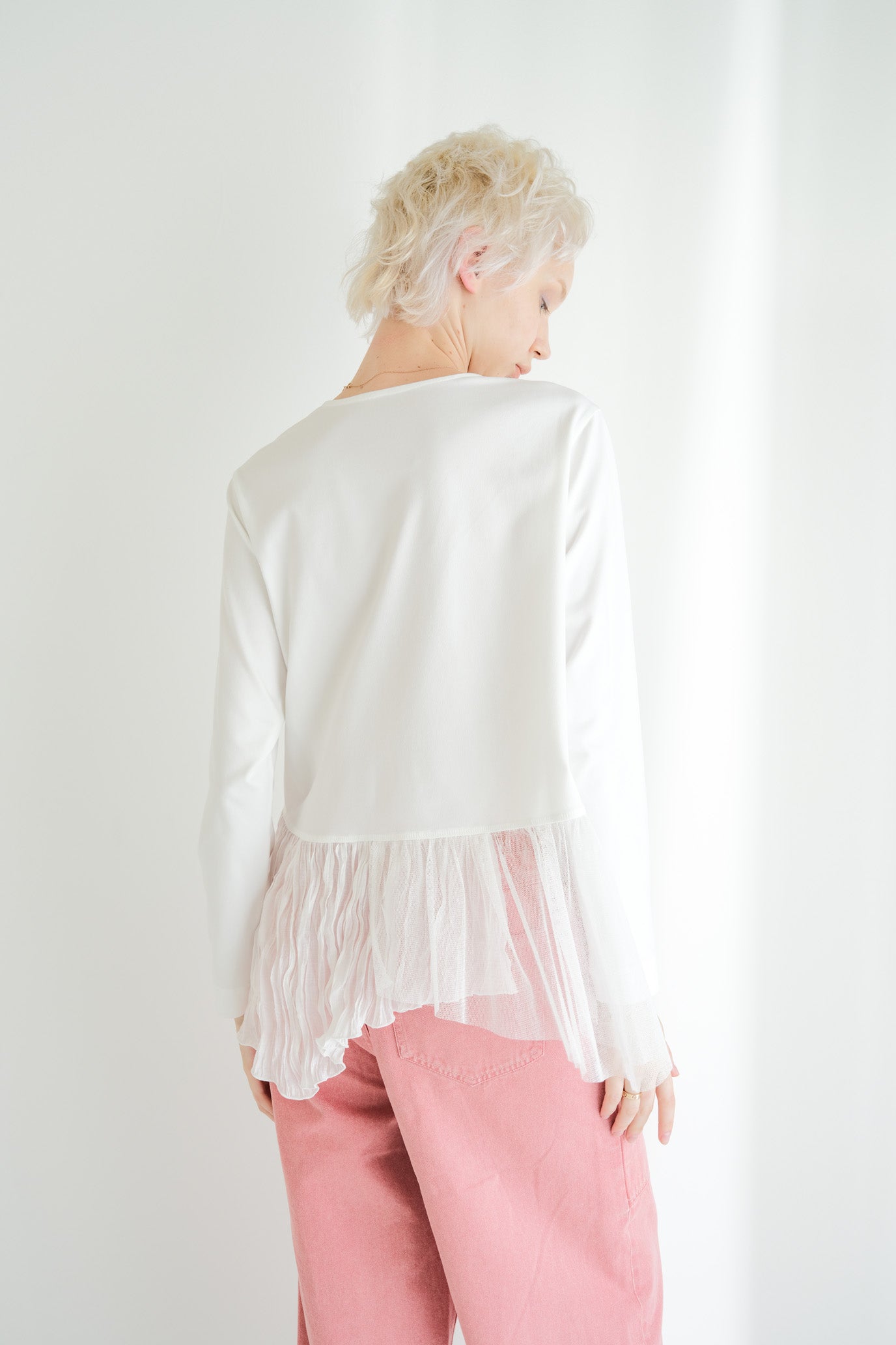 Tulle & Washed Peplum Pullover
