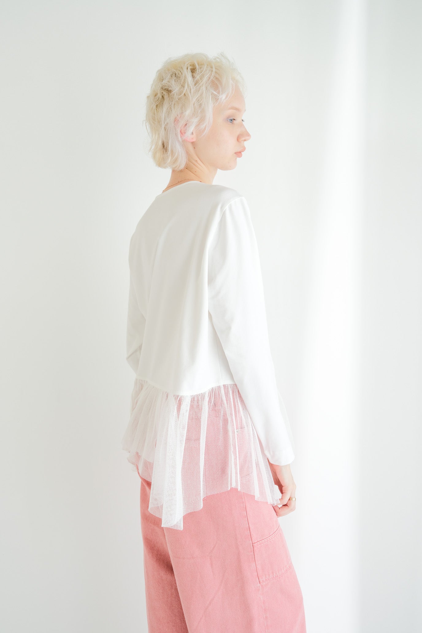 Tulle & Washed Peplum Pullover