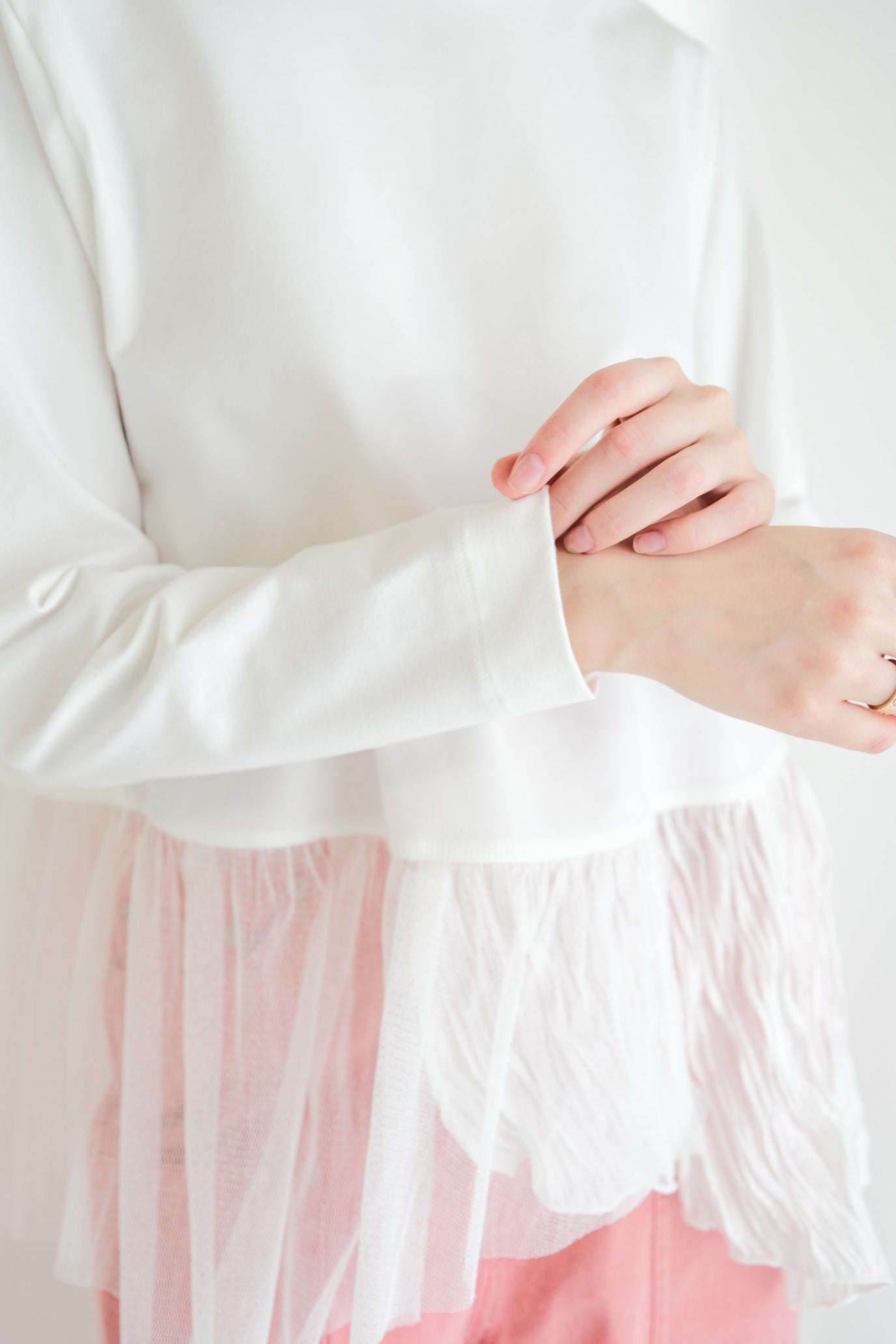 Tulle & Washed Peplum Pullover
