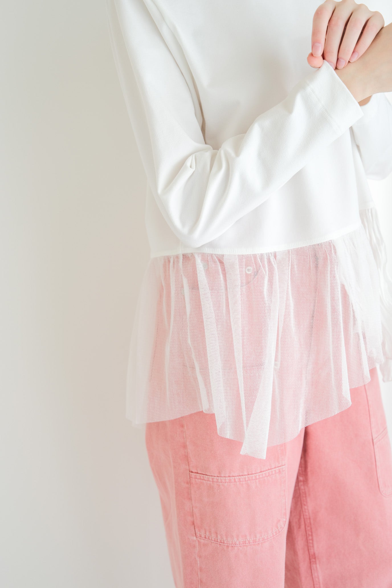 Tulle & Washed Peplum Pullover