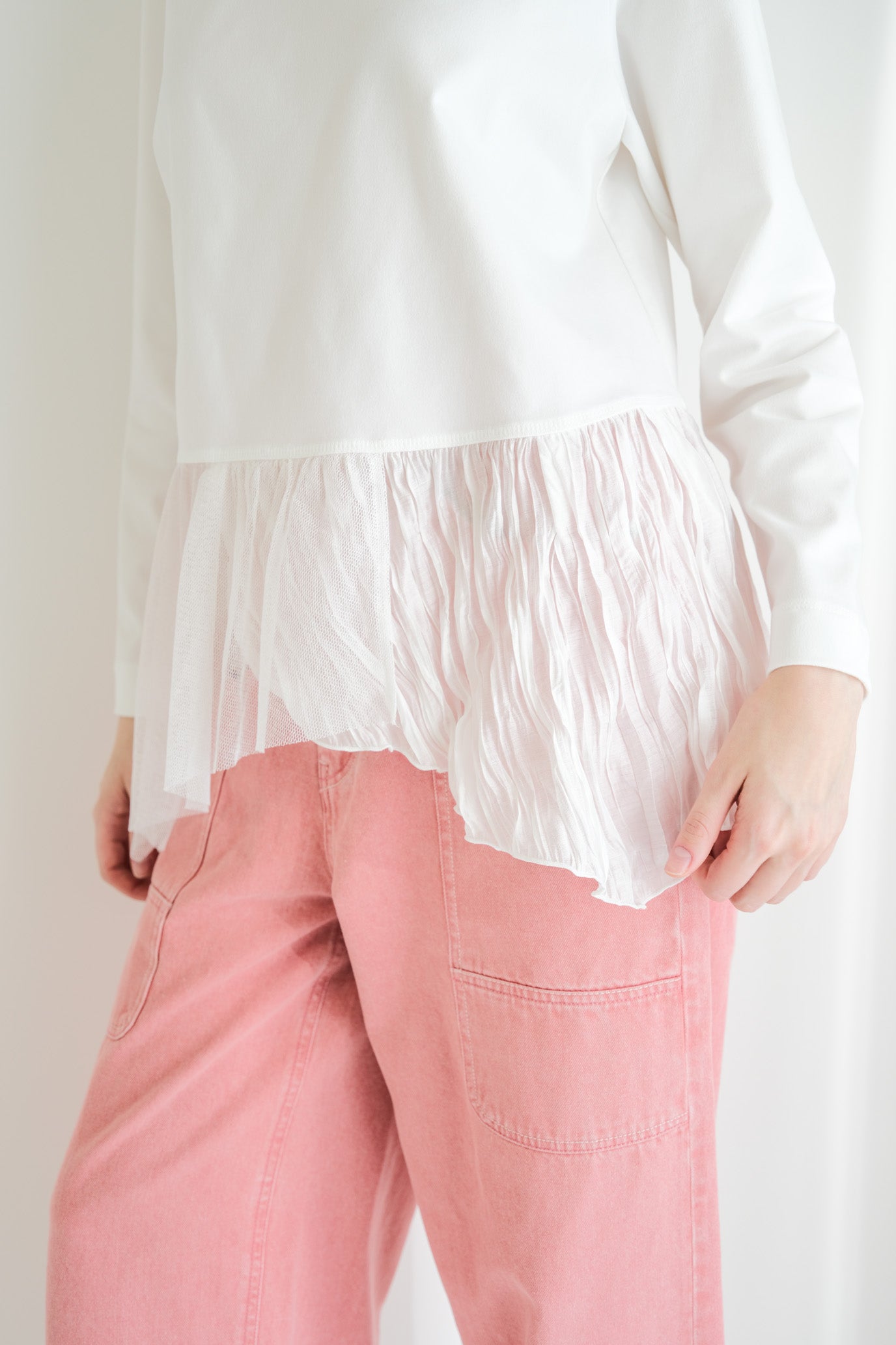 Tulle & Washed Peplum Pullover