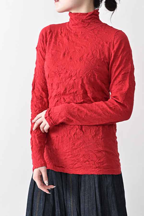 Wrinkle Plain High Neck Pullover
