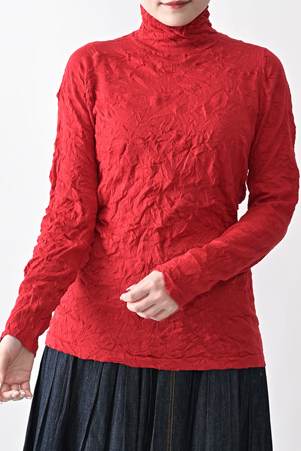 Wrinkle Plain High Neck Pullover