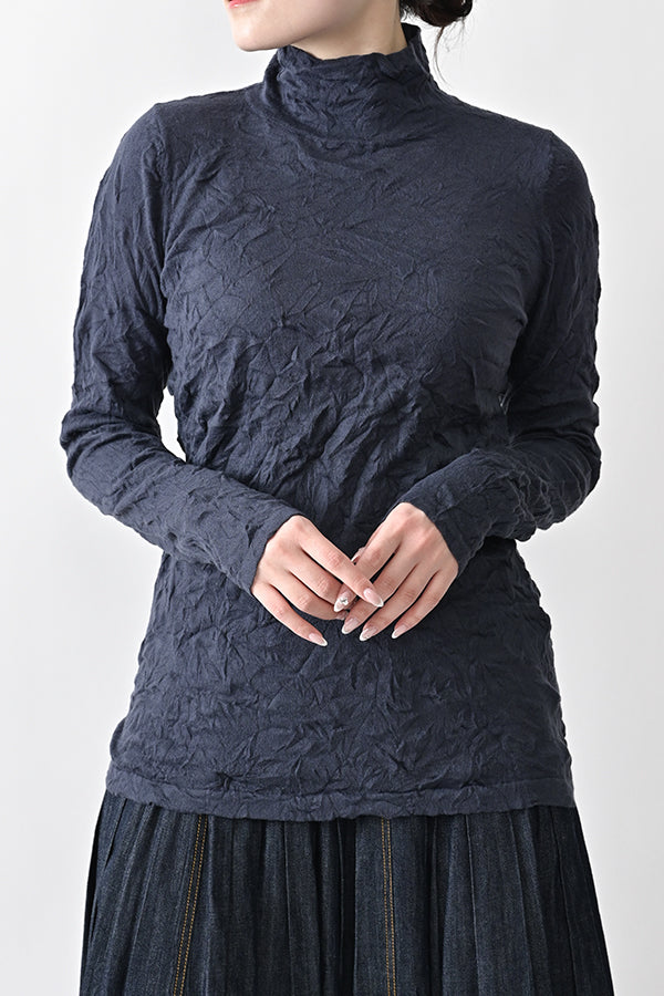 Wrinkle Plain High Neck Pullover
