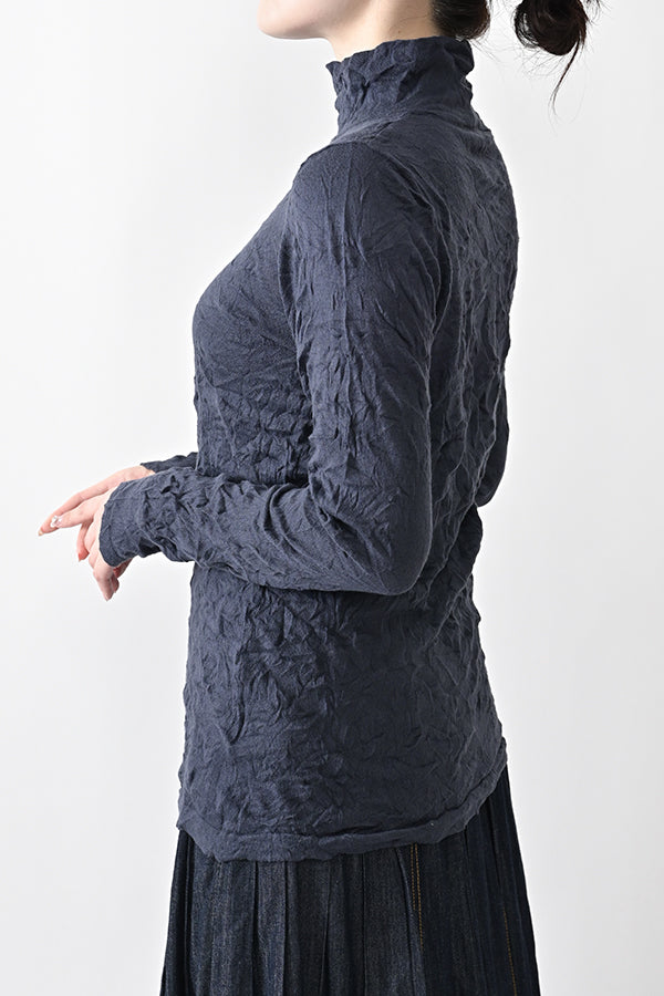 Wrinkle Plain High Neck Pullover