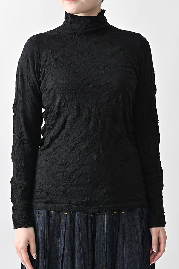 Wrinkle Plain High Neck Pullover