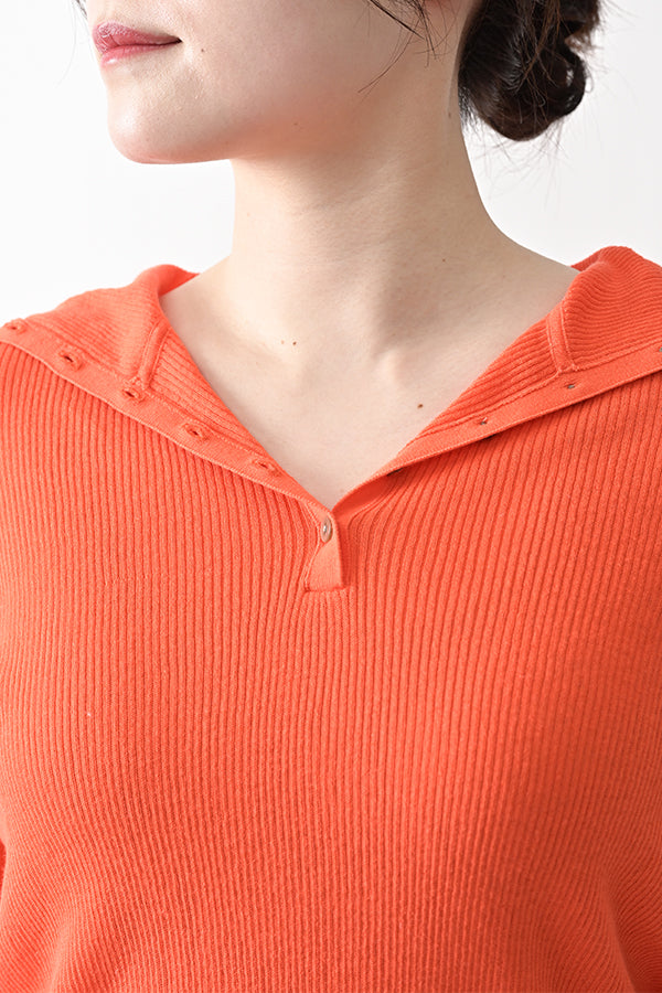 COCOCHI Rib Hooded Round Hem Pullover