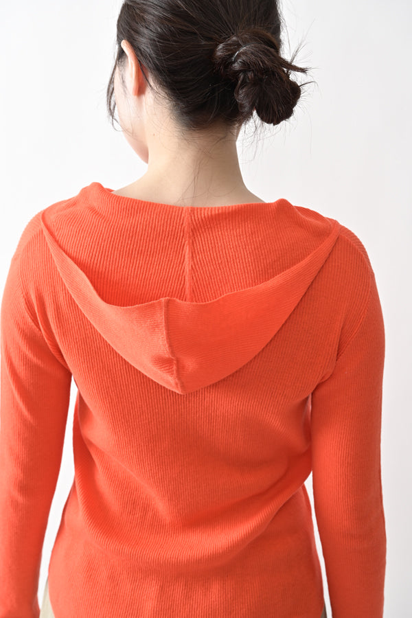 COCOCHI Rib Hooded Round Hem Pullover