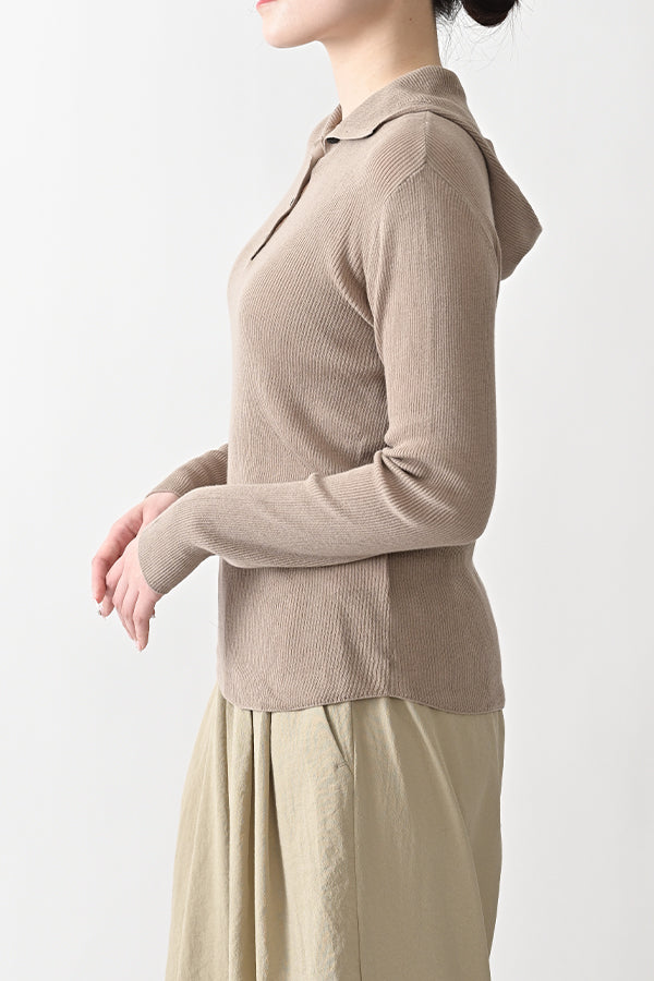 COCOCHI Rib Hooded Round Hem Pullover