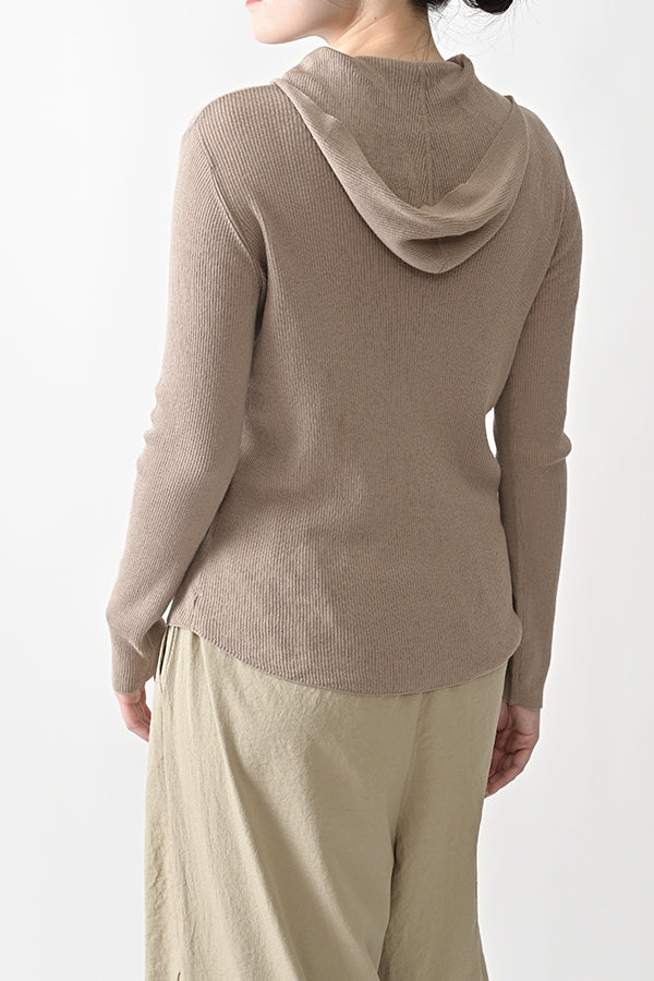 COCOCHI Rib Hooded Round Hem Pullover