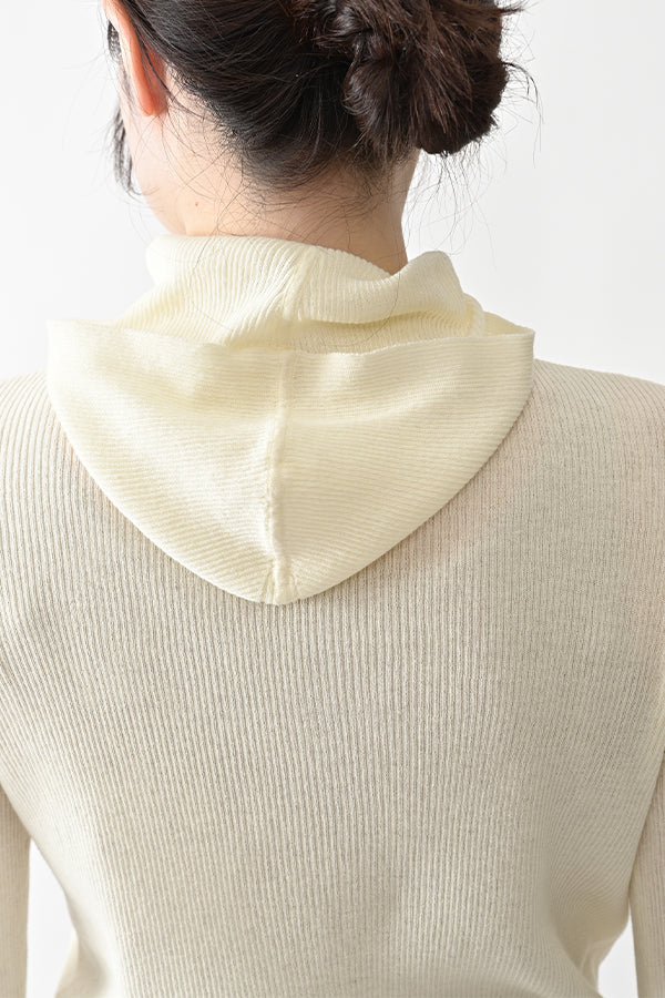 COCOCHI Rib Hooded Round Hem Pullover