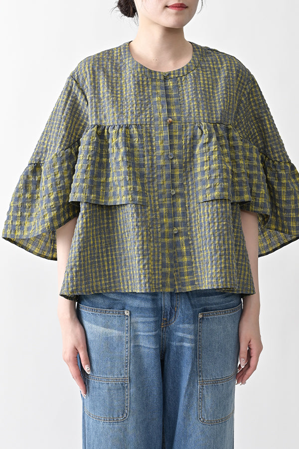 Voluminous Check Frill Blouse