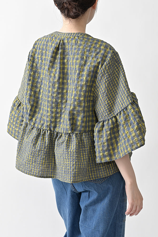 Voluminous Check Frill Blouse