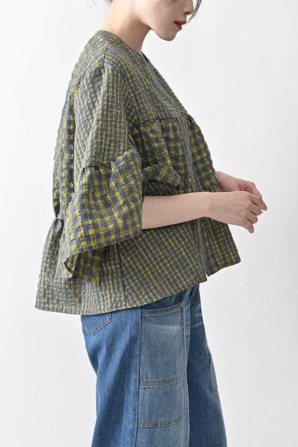 Voluminous Check Frill Blouse