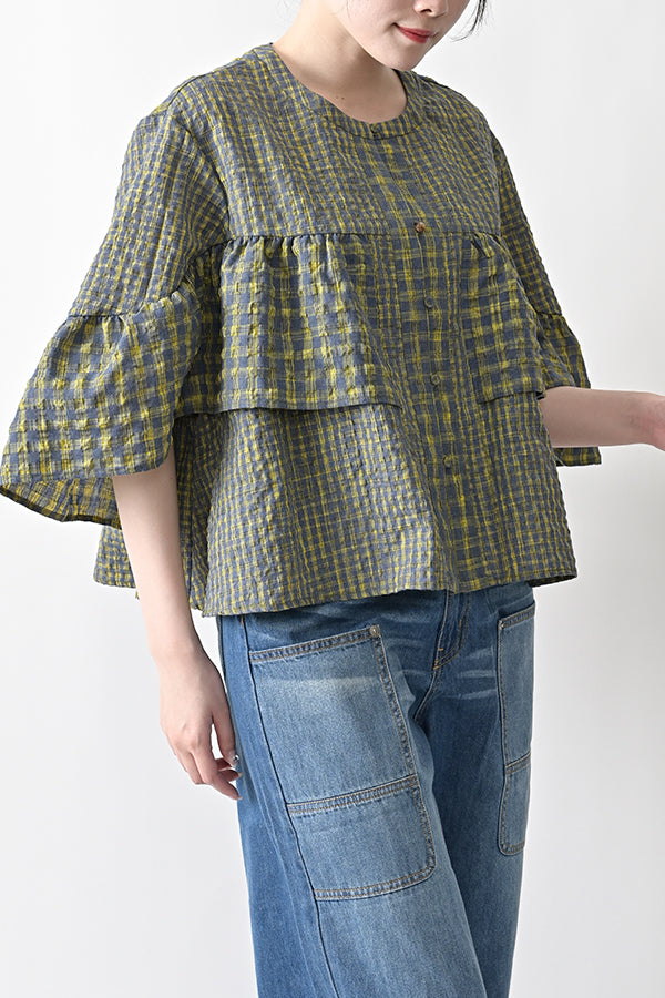 Voluminous Check Frill Blouse