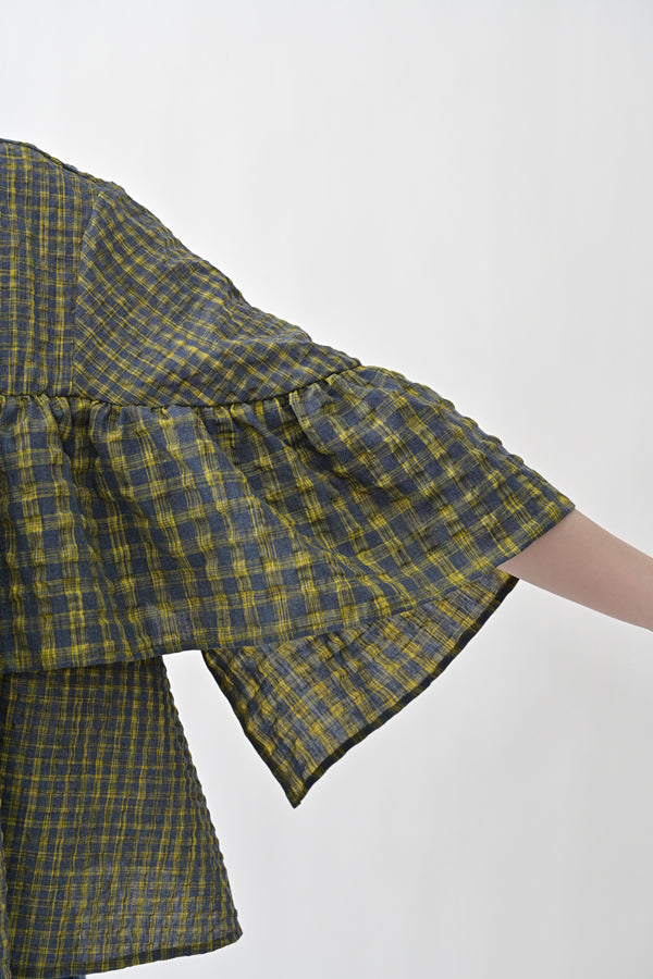 Voluminous Check Frill Blouse