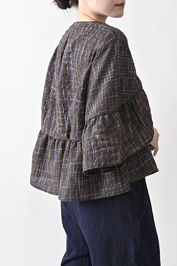Voluminous Check Frill Blouse