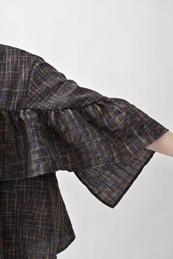 Voluminous Check Frill Blouse