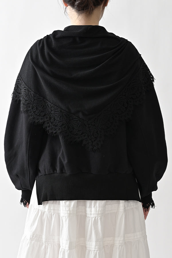 French Terry Pullover with Lace Cape