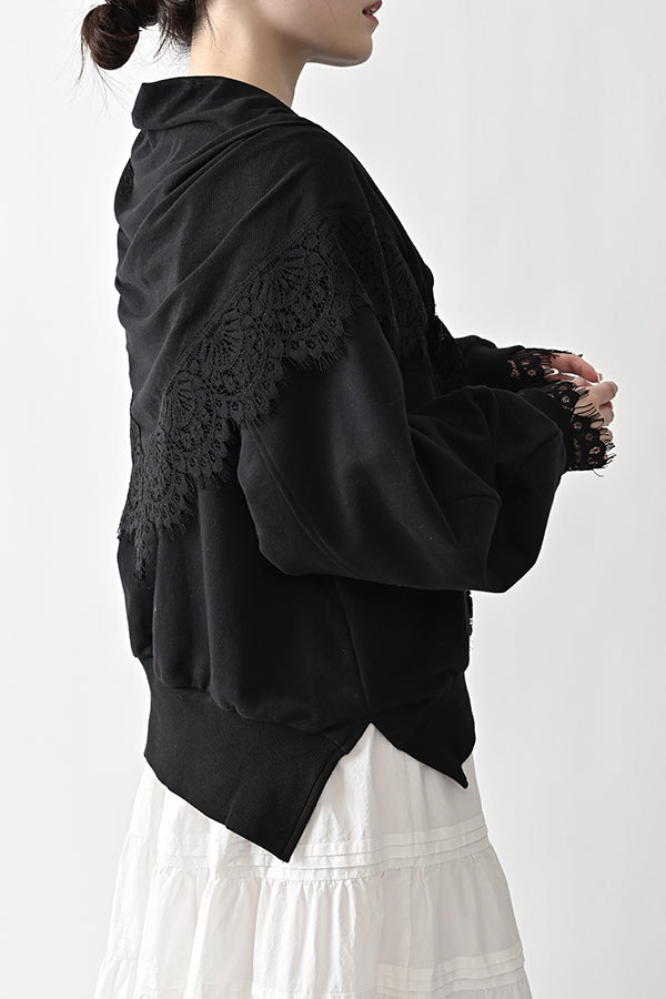 French Terry Pullover with Lace Cape