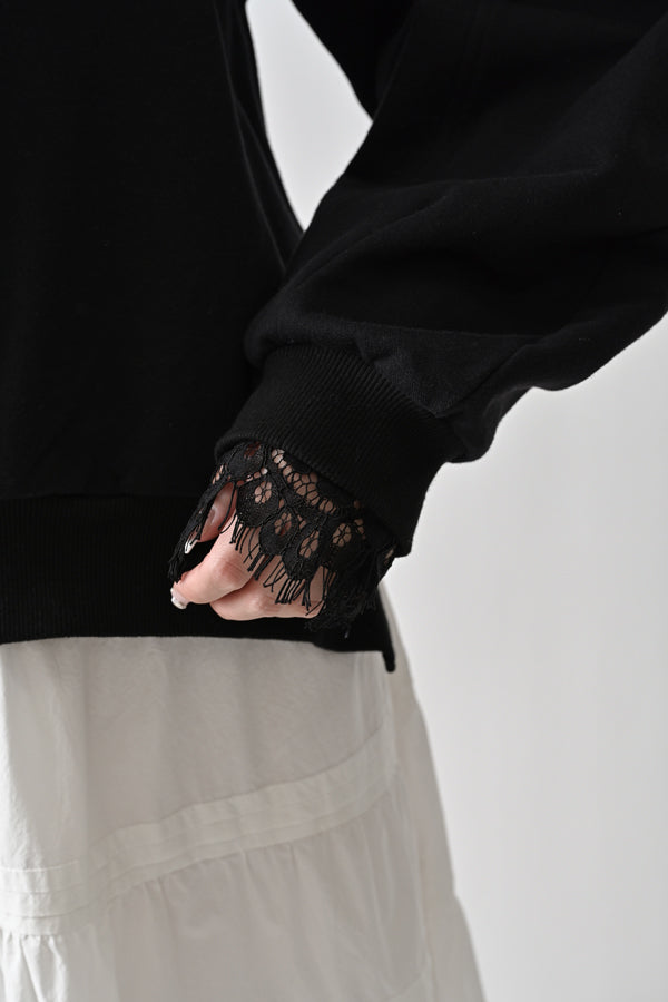 French Terry Pullover with Lace Cape