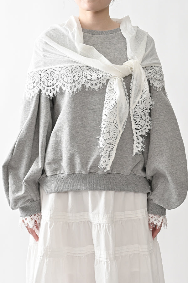 French Terry Pullover with Lace Cape