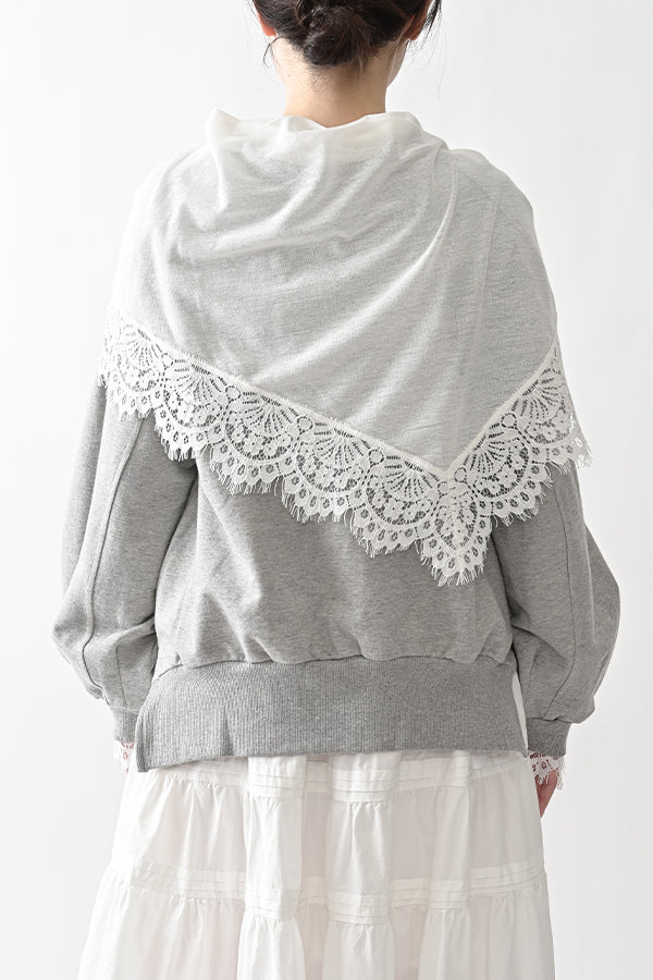 French Terry Pullover with Lace Cape