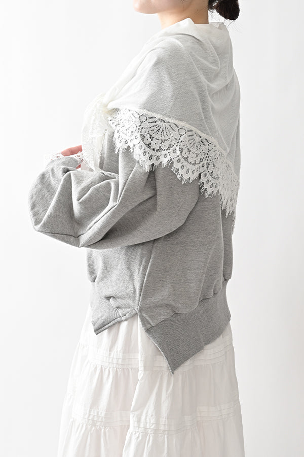 French Terry Pullover with Lace Cape